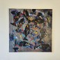 Peinture contemporaine, tableau moderne figuratif, acrylique sur toile 100x100cm intitulée: poissons noirs.