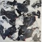 Peinture moderne, tableau contemporain figuratif, acrylique sur toile 100x100cm intitulée: poissons noirs et rouges.