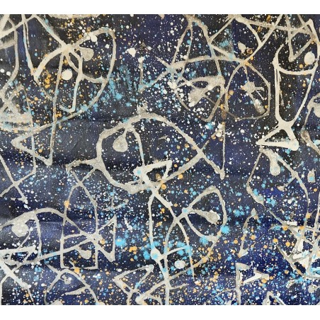 Peinture contemporaine, tableau moderne figuratif, acrylique sur toile 167x185cm intitulée: poissons bleus.