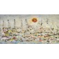 Voiliers sur mer 4 peinture acrylique et collage figurative moderne sur toile 100x50cm