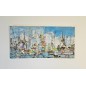 Voiliers sur mer 2 peinture acrylique et collage figurative sur toile 100x50cm