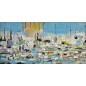 Voiliers sur mer 1 peinture acrylique et collage figurative sur toile 100x50cm