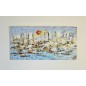 Voiliers sur mer 3 peinture acrylique et collage figurative sur toile 100x50cm