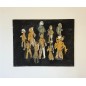 Peinture contemporaine, tableau moderne figuratif, acrylique et collage sur toile 116X89cm intitulée: scène de rue la nuit.