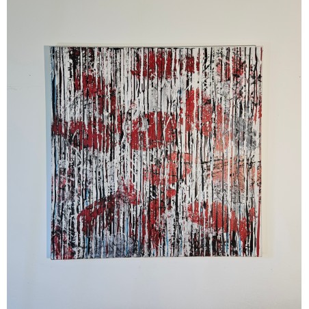Peinture contemporaine, tableau moderne figuratif, acrylique sur toile 100x100cm intitulée: poissons tigres rouges.