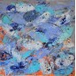 Peinture contemporaine, tableau moderne figuratif, acrylique sur toile 100x100cm intitulée: poissons bleus.