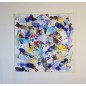 Peinture contemporaine, tableau moderne figuratif, acrylique sur toile 100x100cm intitulée: poissons bleus et jaunes.
