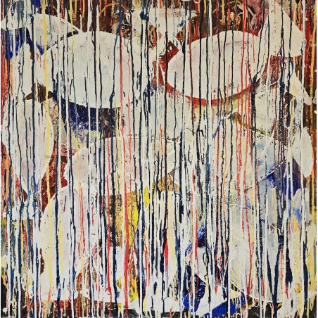 Peinture contemporaine, tableau moderne figuratif, acrylique sur toile 100x100cm intitulée: poissons tigres blancs