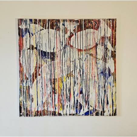 Peinture contemporaine, tableau moderne figuratif, acrylique sur toile 100x100cm intitulée: poissons tigres blancs