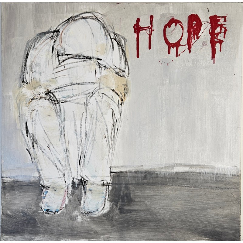 Peinture contemporaine, tableau moderne figuratif, acrylique sur toile 80x80cm intitulée: HOPE. Peinture contemporaine, tableau moderne figuratif, acrylique sur toile 80x80cm intitulée: HOPE.