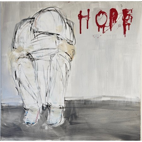 Peinture contemporaine, tableau moderne figuratif, acrylique sur toile 80x80cm intitulée: HOPE.