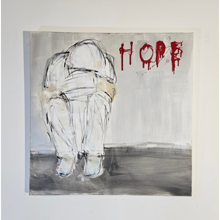 Peinture contemporaine, tableau moderne figuratif, acrylique sur toile 80x80cm intitulée: HOPE.
