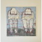 Peinture moderne, tableau contemporain figuratif, acrylique sur toile 100x100cm intitulée: Hommes assis. Peinture moderne, tableau contemporain figuratif, acrylique sur toile 100x100cm intitulée: Hommes assis.