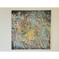 Peinture contemporaine, tableau moderne figuratif, acrylique sur toile 100x100cm intitulée: enfants qui courent 2.