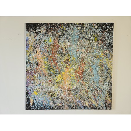 Peinture contemporaine, tableau moderne figuratif, acrylique sur toile 100x100cm intitulée: enfants qui courent 2.