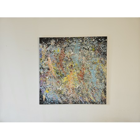 Peinture contemporaine, tableau moderne figuratif, acrylique sur toile 100x100cm intitulée: enfants qui courent 2.