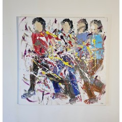 Tableau moderne, peinture contemporaine figurative, acrylique sur toile 100x100cm représentant des HQM rouge vert et bleu