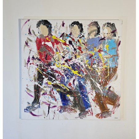 Tableau moderne, peinture contemporaine figurative, acrylique sur toile 100x100cm représentant des HQM rouge vert et bleu