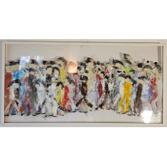 Peinture contemporaine, tableau moderne figuratif, acrylique sur plexiglass 102x52cm représentant des HQM.