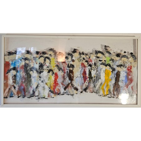 Peinture contemporaine, tableau moderne figuratif, acrylique sur plexiglass 102x52cm représentant des HQM.