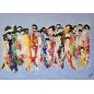 Peinture moderne, acrylique sur toile 90x65cm hommes qui marchent sur fond bleu Peinture moderne, acrylique sur toile 90x65cm hommes qui marchent sur fond bleu