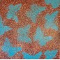 Peinture contemporaine, tableau moderne figuratif, acrylique sur toile 100x100cm intitulée: papillons bleus sur fond rouge.