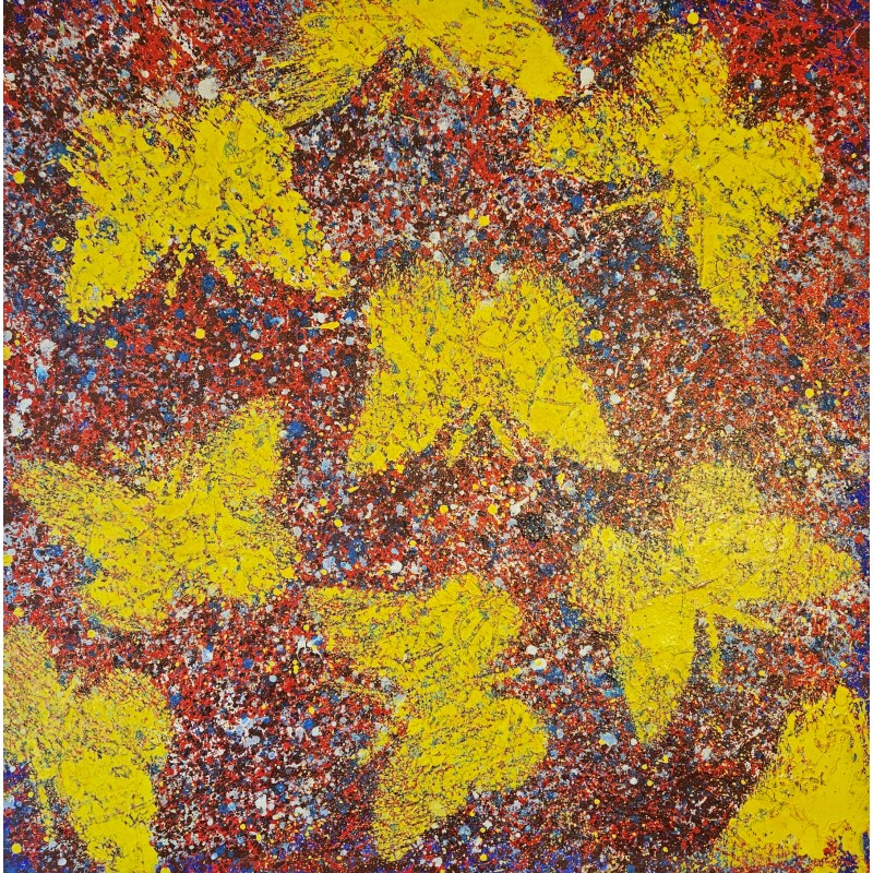 Peinture moderne figurative, acrylique sur toile 100x100cm papillons jaunes Peinture moderne figurative, acrylique sur toile 100x100cm papillons jaunes