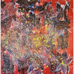 Peinture contemporaine, tableau moderne figuratif, acrylique sur toile 100x100cm intitulée: papillons au soleil.
