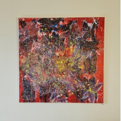 Peinture contemporaine, tableau moderne figuratif, acrylique sur toile 100x100cm intitulée: papillons au soleil.