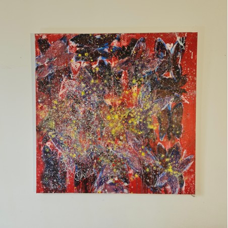 Peinture contemporaine, tableau moderne figuratif, acrylique sur toile 100x100cm intitulée: papillons au soleil.