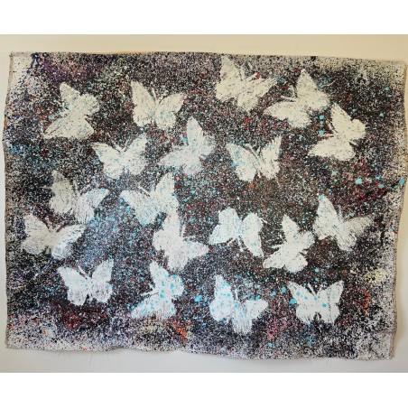 Peinture contemporaine, tableau moderne figuratif, acrylique sur toile 212x164cm intitulée: papillons blancs 2.