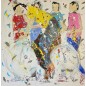 Tableau moderne, peinture contemporaine figurative, acrylique sur toile 100x100cm représentant le maillot jaune