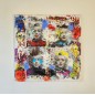 Peinture contemporaine, tableau moderne figuratif, pop art, acrylique et collage sur toile 100x100cm intitulée: Marilyn