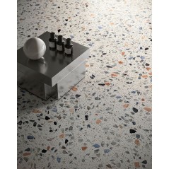 copy of Carrelage imitation terrazzo, granito mat ou brillant rectifié 60x120cm et 120x120cm, sur fond blanc santaplus moon