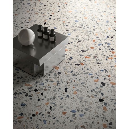 copy of Carrelage imitation terrazzo, granito mat ou brillant rectifié 60x120cm et 120x120cm, sur fond blanc santaplus moon