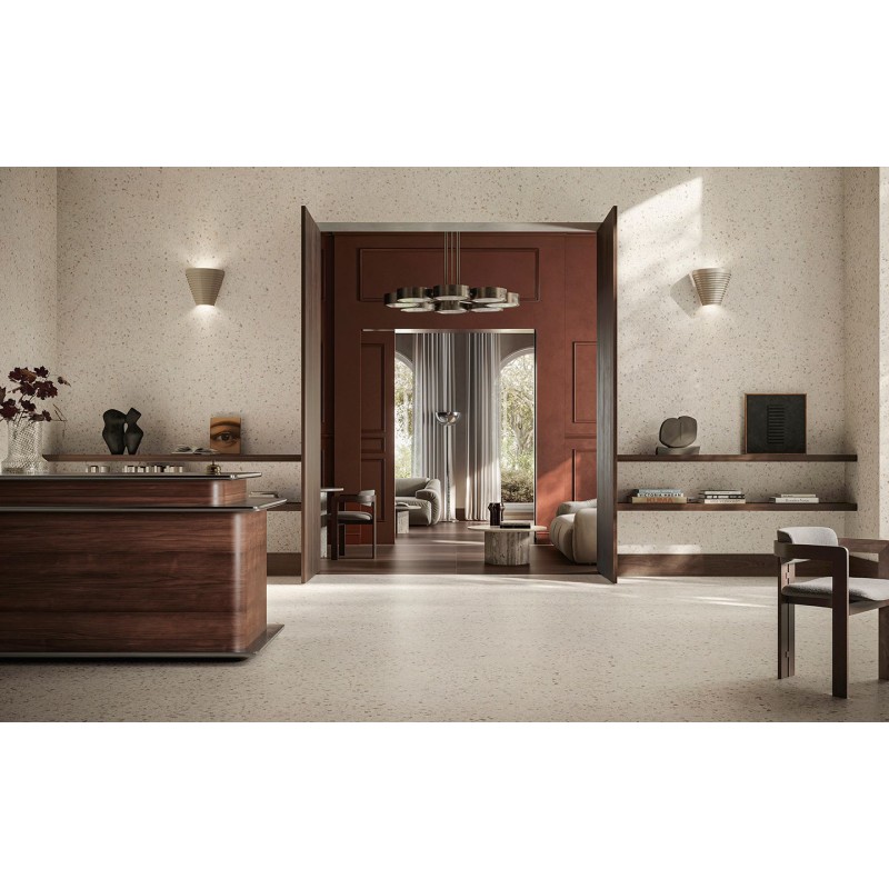 Carrelage effet terrazzo fond ivoire mat 60x60, 90x90, 60x120cm et 60x120cm R11 rectifié santaglow ivory Carrelage effet terrazzo fond ivoire mat 60x60, 90x90, 60x120cm et 60x120cm R11 rectifié santaglow ivory