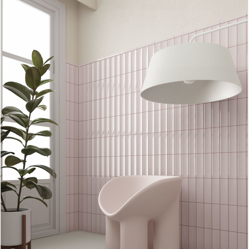 Carrelage en relief concave convexe rose mat ou brillant 6.5x20cm, eqxvibe.