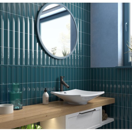 Carrelage en relief concave convexe bleu naval mat ou brillant 6.5x20cm, eqxvibe.