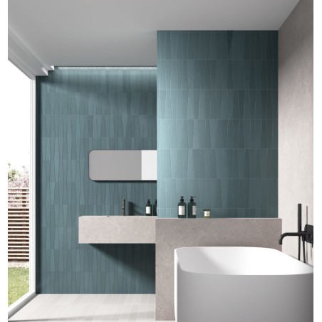 Carrelage triangle trapeze bleu sol mur mat 2.8x22.4x5.6cm, eqxbambou ocean