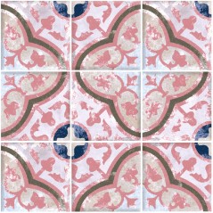 Carrelage imitation carreau ciment décoré rose mat, sol et mur, 20x20x0.9cm, pasichandelier