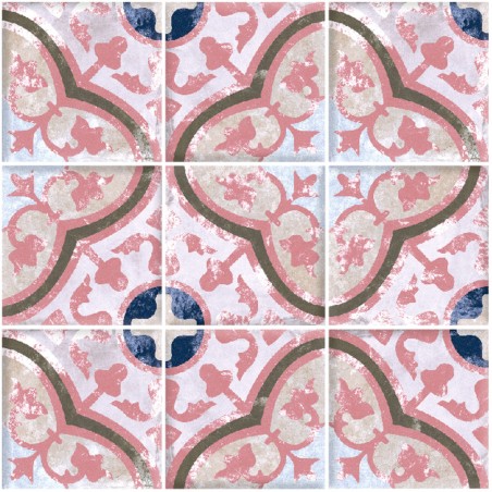 Carrelage imitation carreau ciment décoré rose mat, sol et mur, 20x20x0.9cm, pasichandelier