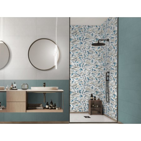 Carrelage décor brillant épaisseur 8.5mm, mur, feuilles sur fond blanc 25x75cm savmedley jazz cold