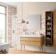 Carrelage décor brillant épaisseur 8.5mm, mur, feuilles sur fond blanc 25x75cm savmedley jazz warm