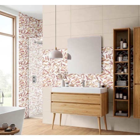 Carrelage décor brillant épaisseur 8.5mm, mur, feuilles sur fond blanc 25x75cm savmedley jazz warm
