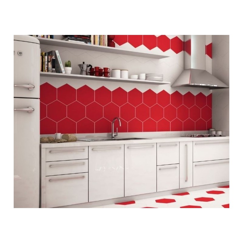 Carrelage hexagone tomette realopal rouge, cuisine 28.5x33cm