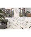 Carrelage imitation terrazzo et granito blanc mat coloré, 80x80cm rectifié, arcastracciatella nacar antidérapant R10