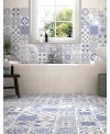 Carrelage salle de bain blanc et bleu mat effet carreau ciment ancien patchwork 44x44cm realskyros décor blanc