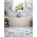 Carrelage salle de bain blanc et bleu mat effet carreau ciment ancien patchwork 44x44cm realskyros décor blanc