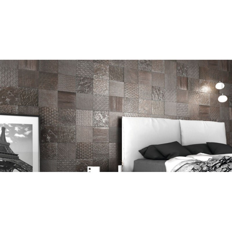 Carrelage aspect métal patchwork realglint anthracite brillant 44x44cm