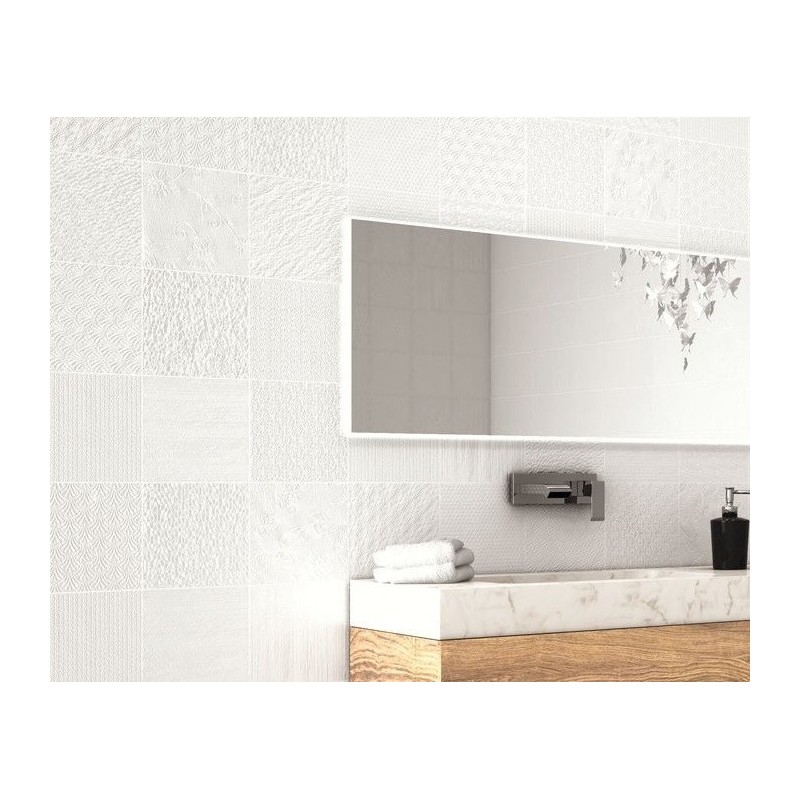 Carrelage aspect métal patchwork realglint blanc 44x44cm